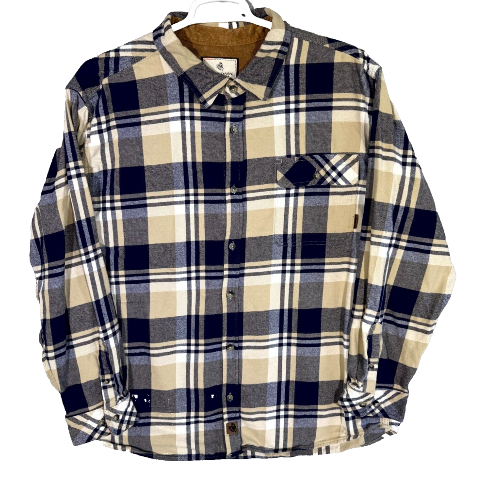Legendary Whitetails Buck Camp Men’s 2XL Navy Tan Plaid Flannel Shirt Cotton
